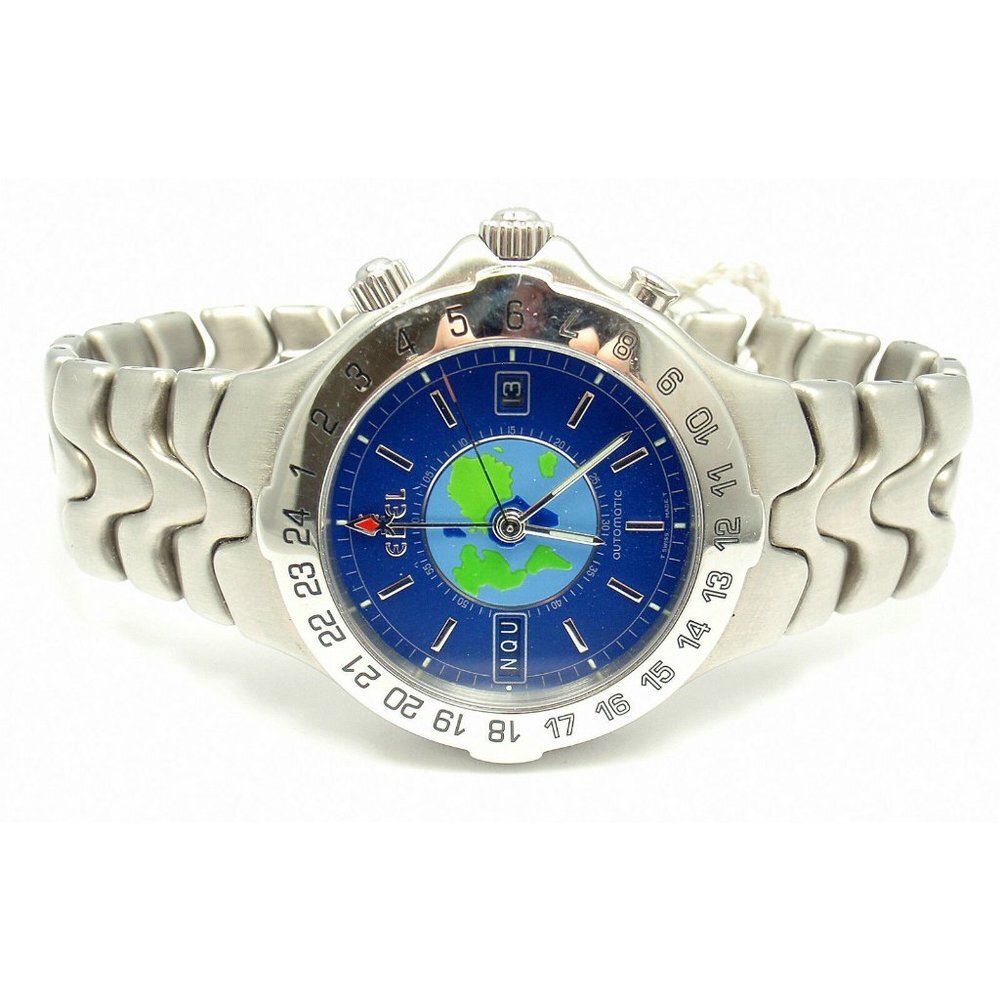 Sharp! Authentic Ebel Stainless Steel Blue Dial Sportwave World Time Watch​